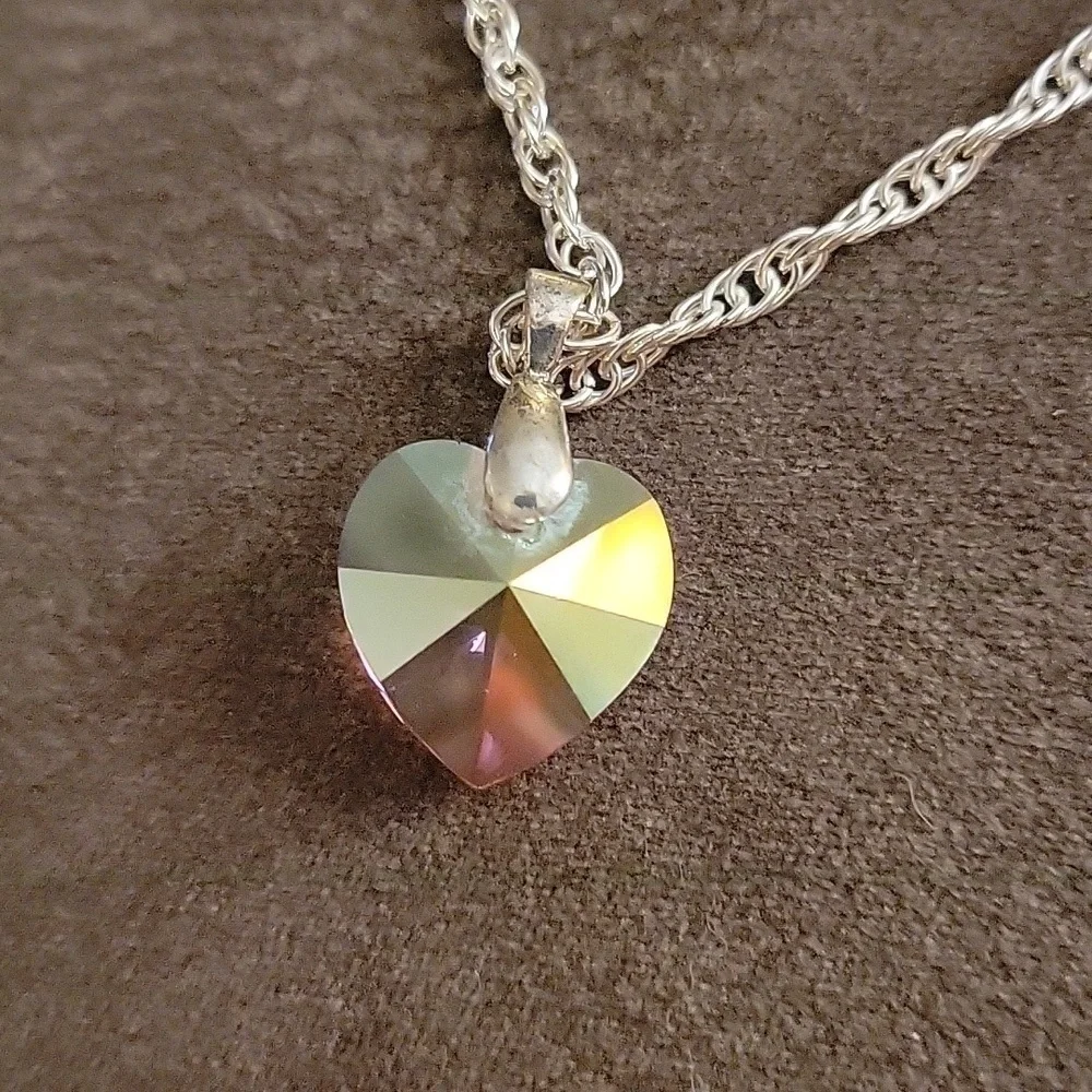 Pink Crystal Prism Heart Coquette Valentine's Pendant Chain Necklace